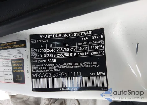 2015 Mercedes-Benz Glk 350 4Matic z USA, uszkodzony, nr VIN WDCGG8JB9FG411111